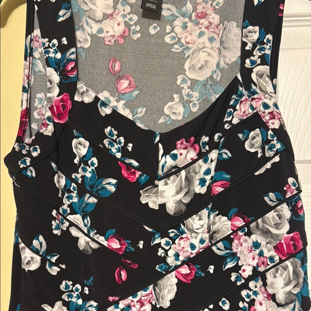Floral Sleeveless Top - Black, Pink, Blue